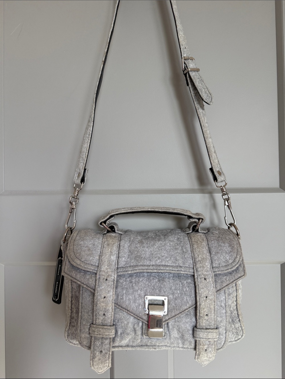 Proenza Schouler Light Gray Felt Crossbody Satchel